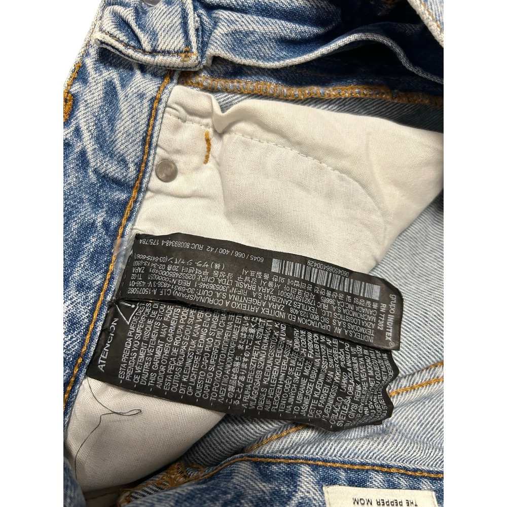 Zara The Pepper Mom Jeans Womens 10 Light Wash Distressed High Rise Straight Leg - Picture 6 of 10
